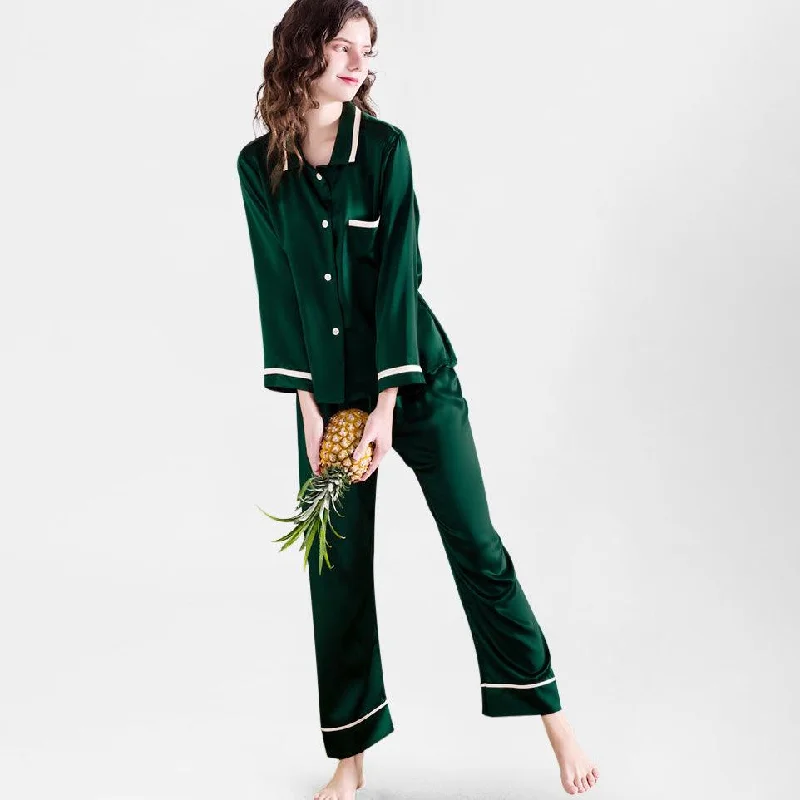 100% Mulberry Silk Luxury Full Length Long  Silk Pajama Set for Women