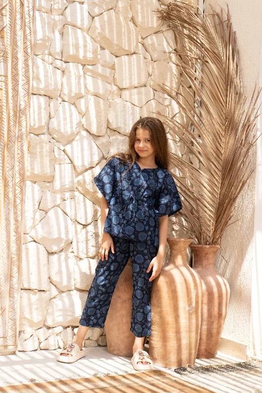 Blue Printed Cotton Night Suit for Kids