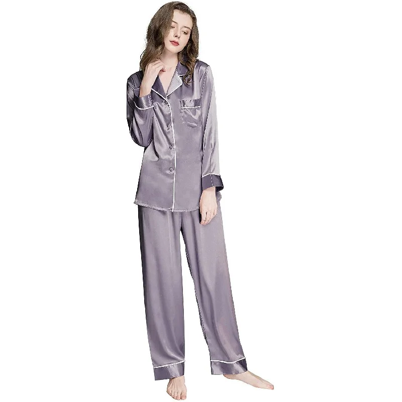 Women Silk Pajamas Set Long Sleeve Two-piece Pure Silk PJ Set