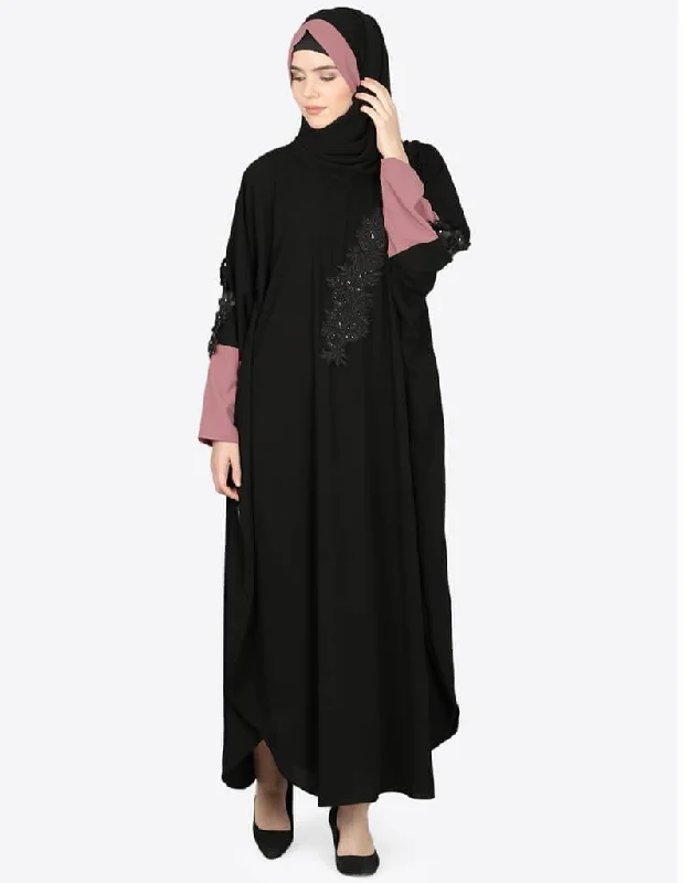 Arabic Patch Contrast Cuff Black Kaftan Black