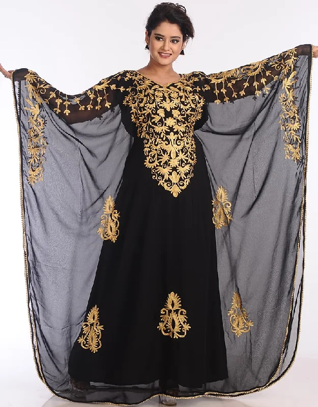 Chic Black Georgette Hand Zari Embroidery Farasha