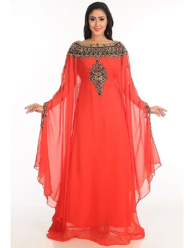 Trendy Peach Georgette Hand Zari Embroidery Farasha