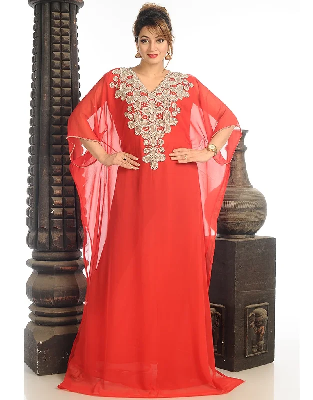 Modest Red Georgette Hand Zari Embroidery Farasha