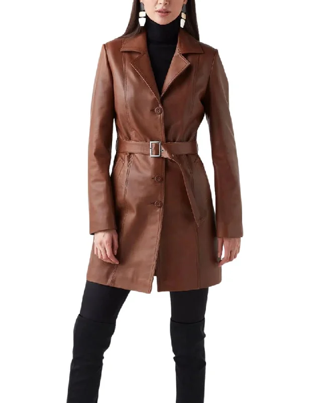 Celeste Brown Leather Trench Coat