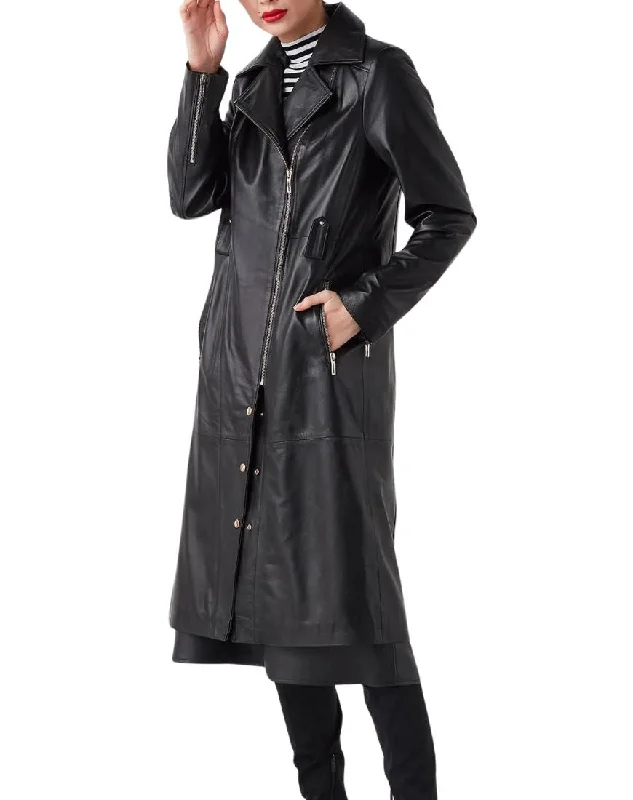 Mystere Black Leather Trench Coat