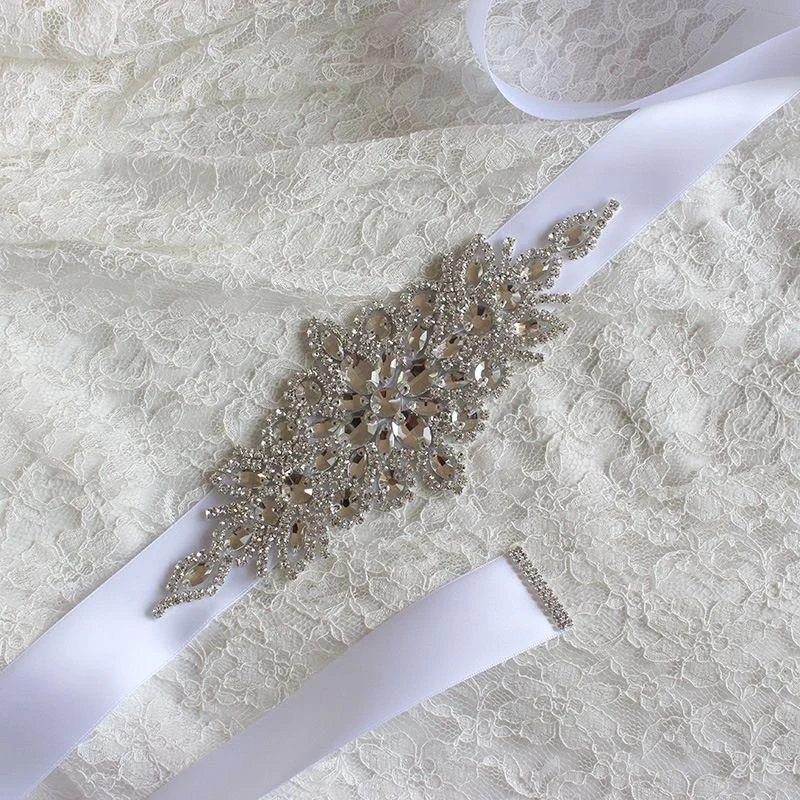 Fashion Lady Solid Color Ribbon Shiny Rhinestone Wedding Belt