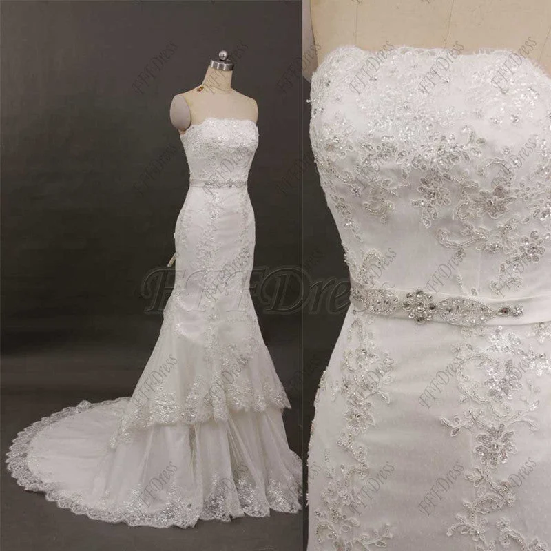 Mermaid lace tiered wedding dresses