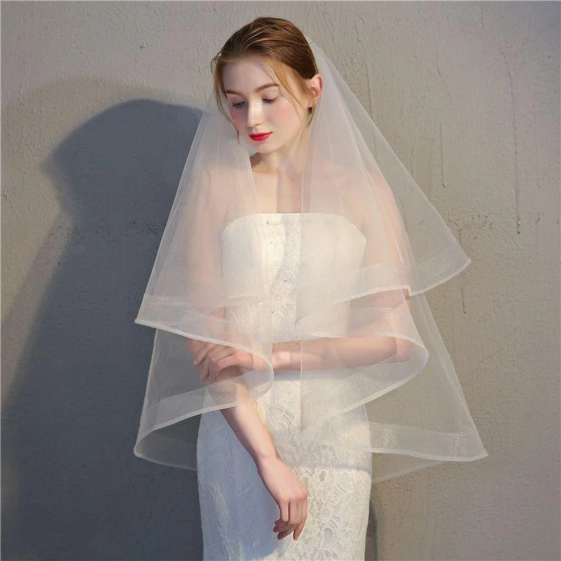 Simple Design Women Double Layer Vintage Wedding Veil