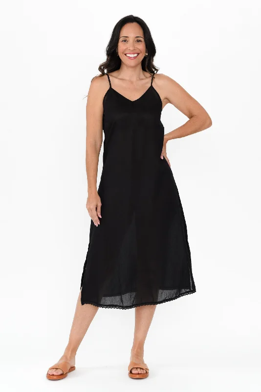 Black Cotton Maxi Slip Dress