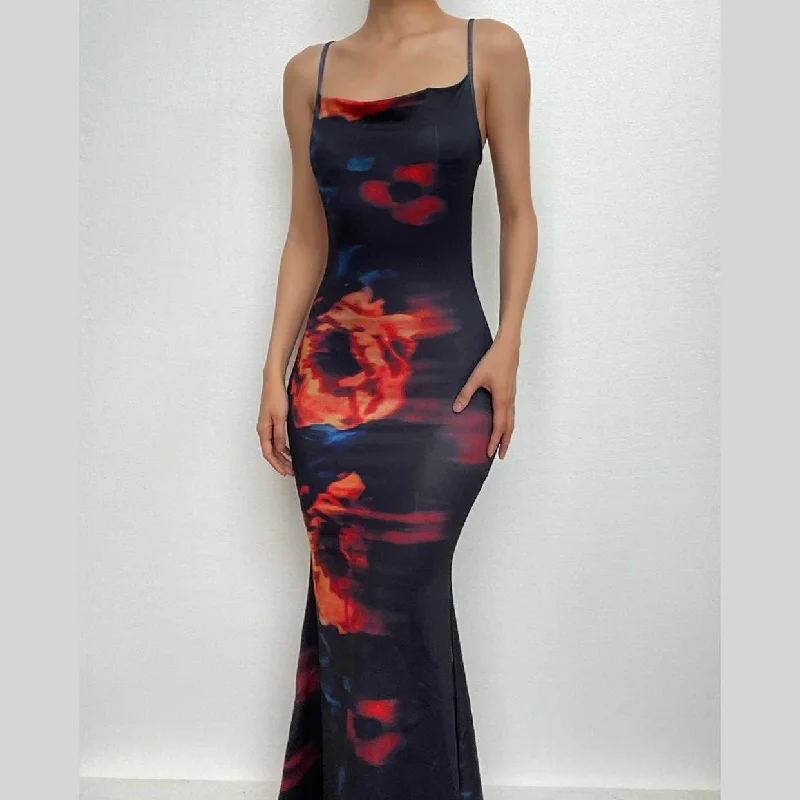 Cowl neck print cami maxi dress