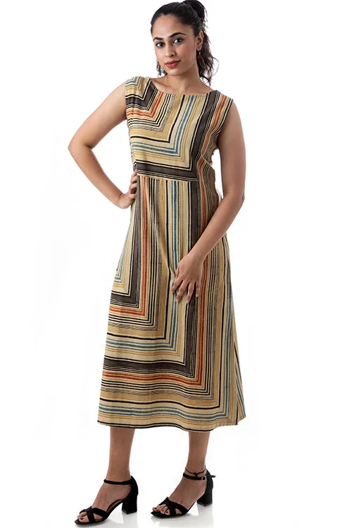 Creative Bee 'LITEE' Natural Dyed Block-Print Handwoven Cotton Sleeveless Long Dress