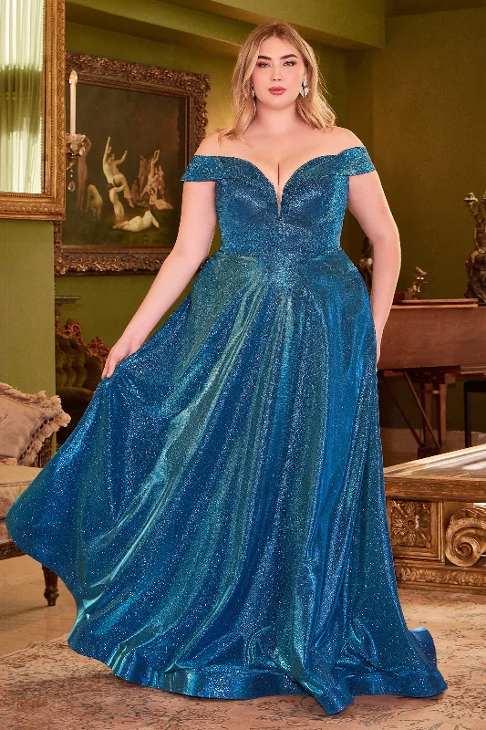 CINDERELLA DIVINE CD210C Metallic Off-Shoulder Ball Gown