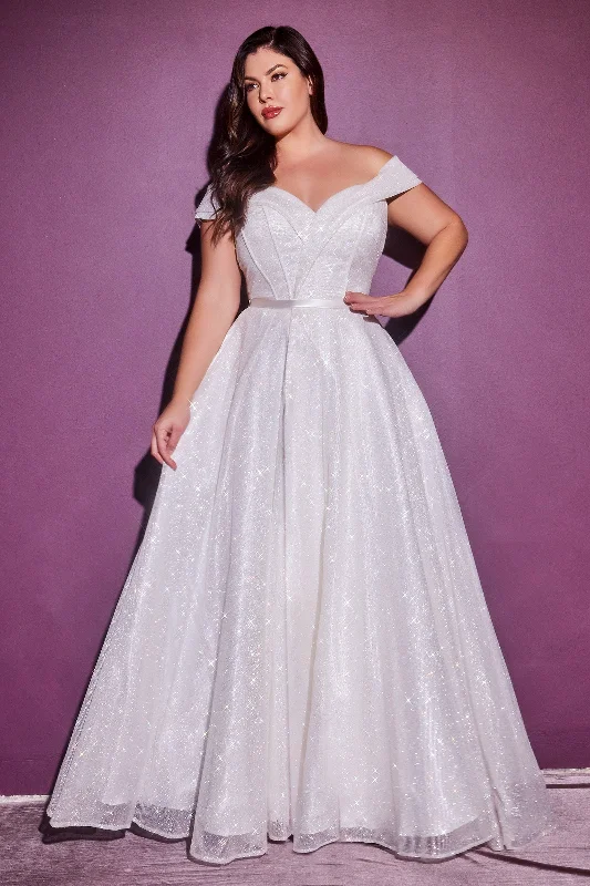 CINDERELLA DIVINE CD214WC Plus Size Glitter Off-Shoulder Bridal Gown