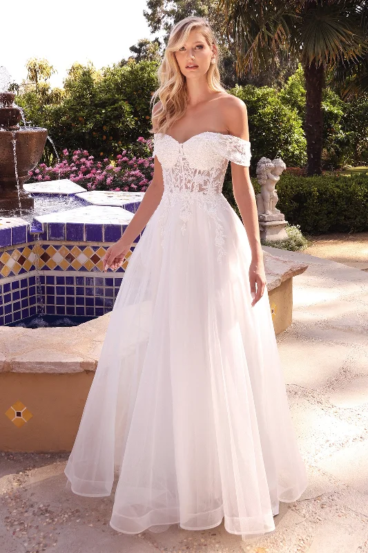 CINDERELLA DIVINE CD961W Lace Off-Shoulder Corset Bridal Gown