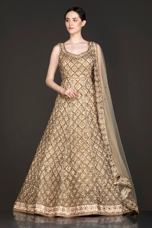 Nude Colour Net Anarkali/Gown With Net Dupatta