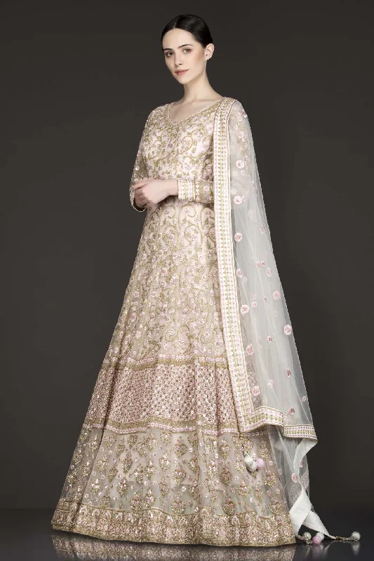 Peach Colour Net Anarkali/Gown With Net Dupatta