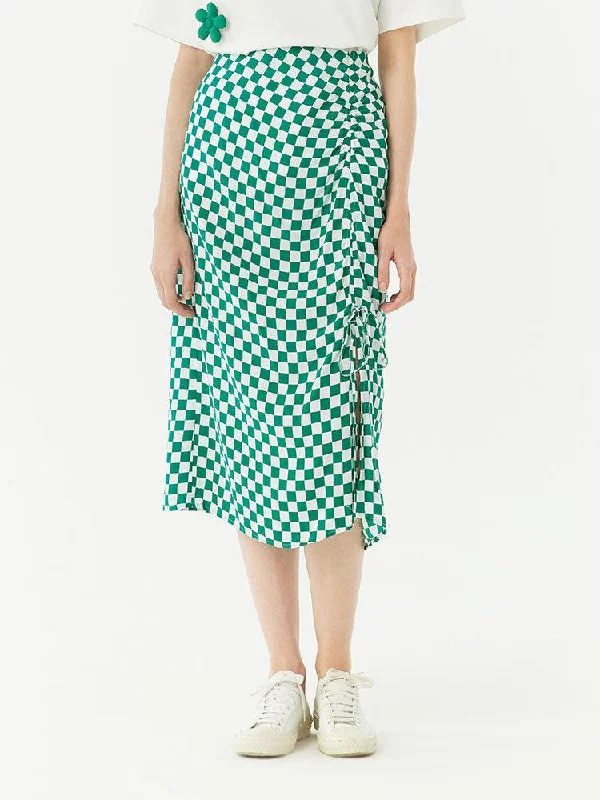 Plaid Checkerboard Mid-Calf Skirt