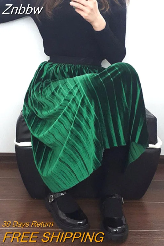 Znbbw Summer 2023 New Fashion Skirt High Waist Velvet Pleated Skirt Women Solid Elastic Waist Skirt Female