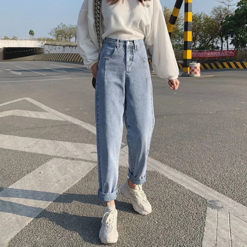 NiDELL Light Color Harem Jeans Female Student New 2020 Autumn and Winter Loose Korean Style Wide Leg Straight Daddy Pants Fashion