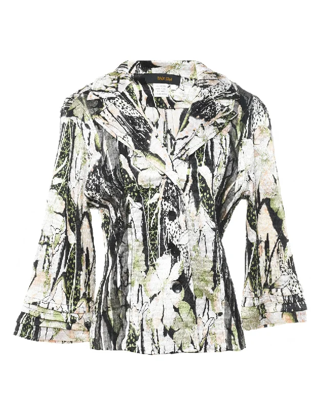 Bala Bala Floral Pattern Light Green & Grey Bell Sleeve Jacket - M