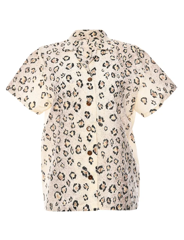 Beige & Black Animal Print Blouse - M