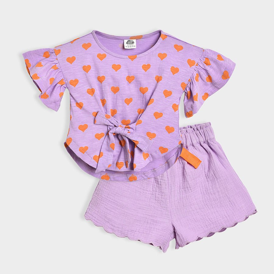 Bloom Printed Top & Solid Shorts Set Purple