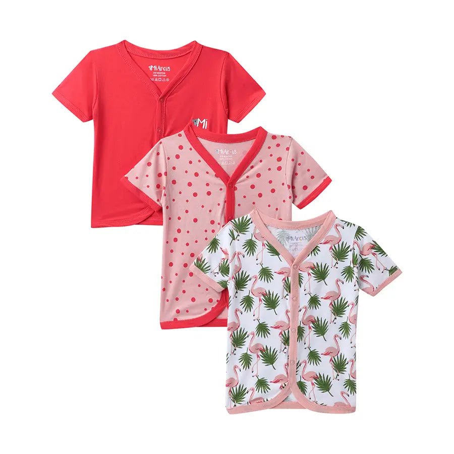 Flamingo Print Baby Girl Front Open Vest (Pack of 3)