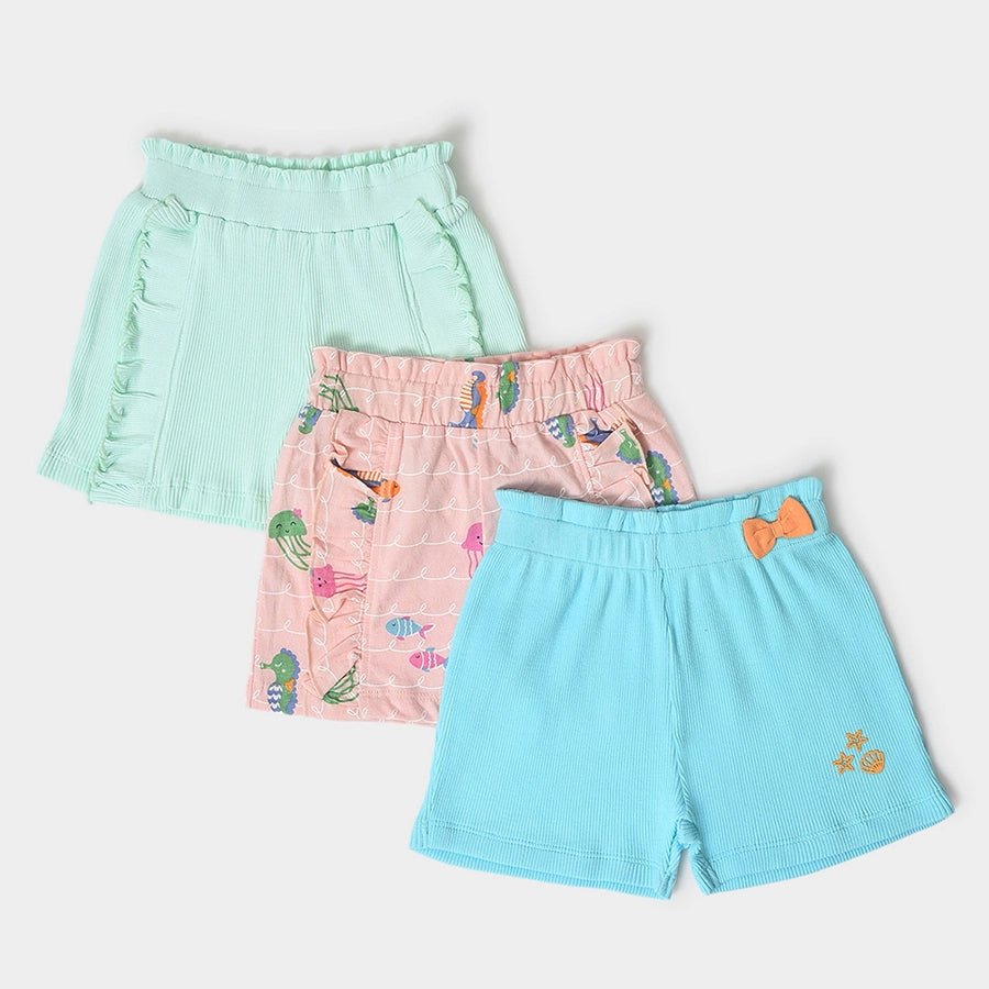 Girls Sea Animal Print Shorts- (Pack of 3)