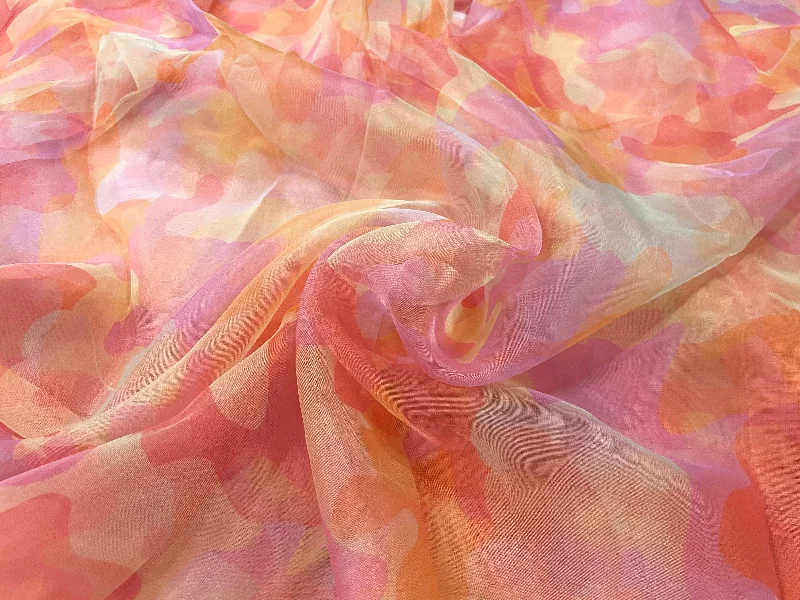 Multicolor Abstract Printed Organza Fabric