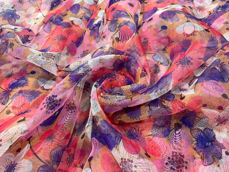 Multicolor Floral Printed Organza Fabric