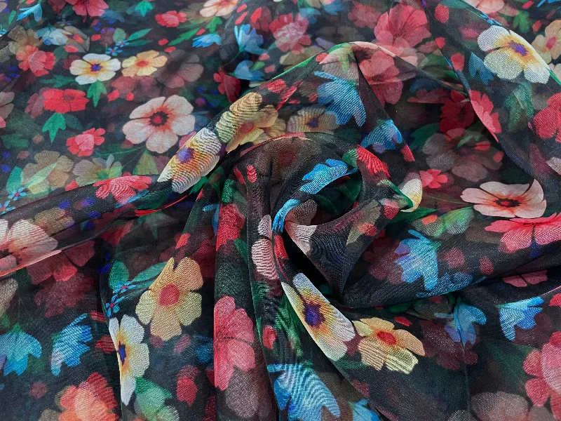 Multicolor Floral Printed Organza Fabric