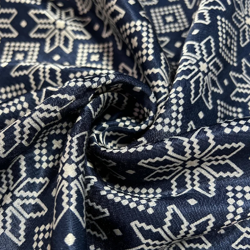 Navy Blue & Cream Traditional Patola Printed Mashru Silk Fabric