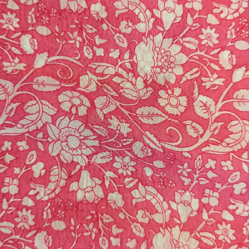 Pink & White Floral Muslin Silk Fabric