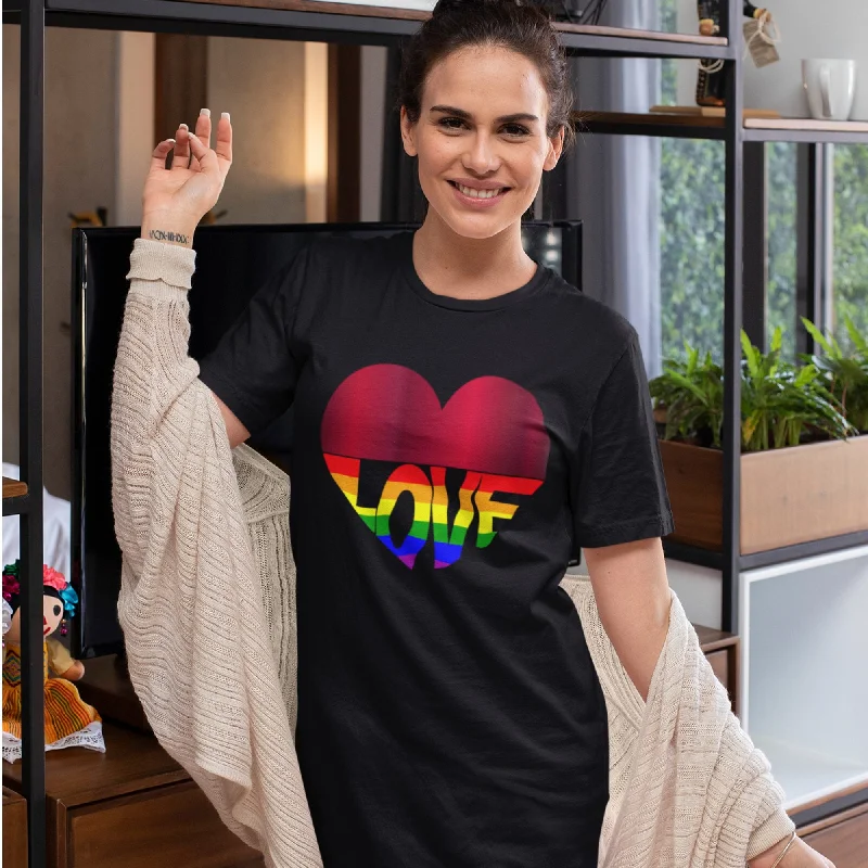 65 MCMLXV Women's LGBT Pride Rainbow Flag Love Heart Graphic Organic T-Shirt Dress