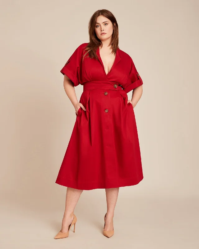 Wide Sleeve Shirt Dress | Icon Red