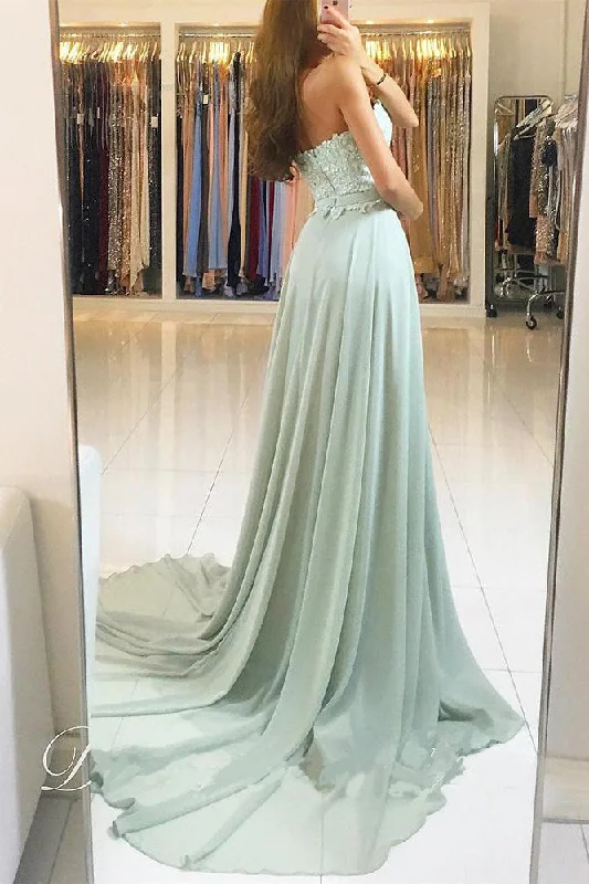 Elegant Sweetheart Lace and Chiffon Backless Prom Dresses Sweep Train Evening Dresses N1346