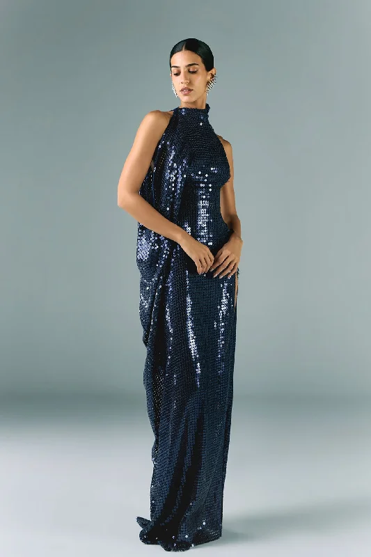 Long sequins dress with side drapes