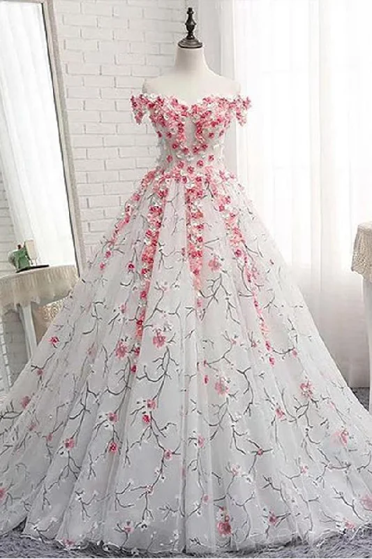 Off Shoulder Lace Applique Evening Prom Dresses Cheap Custom Sweet 16 Dresses N1493