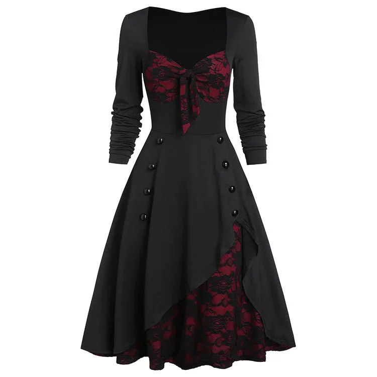 Vintage Middle Age Lace Long Sleeves Dresses for Women